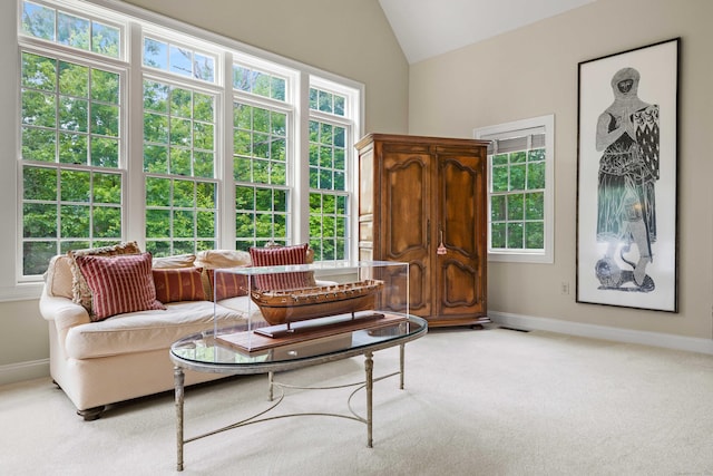 95 Cedar Swamp Rd, Chester, CT 06412 - living room with vaulted ceiling and light colored carpet