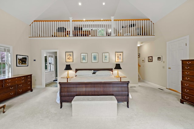 95 Cedar Swamp Rd, Chester, CT 06412 - bedroom with high vaulted ceiling and carpet floors