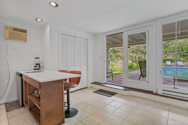 7 Calvin Rd, Wilton, CT 06897 - doorway with an AC wall unit, recessed lighting, and light tile patterned flooring