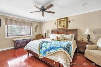 92 Seminole Ln Unit B, Stratford, CT 06614 - bedroom featuring wood finished floors, crown molding, and ceiling fan