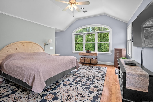 14 Maple St, Darien, CT 06820 - bedroom with light wood-type flooring, lofted ceiling, and ceiling fan