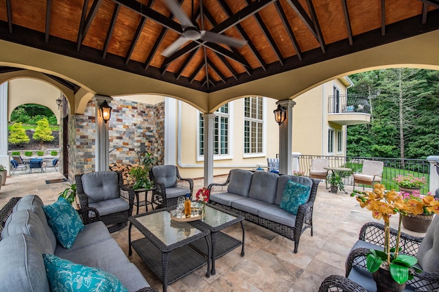 2 Barberry Ln, Farmington, CT 06032 - view of patio with an outdoor living space, a ceiling fan, and outdoor dining space