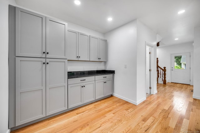 339 Main St, Wallingford, CT 06492 - kitchen featuring gray cabinets, light wood-style floors, and recessed lighting