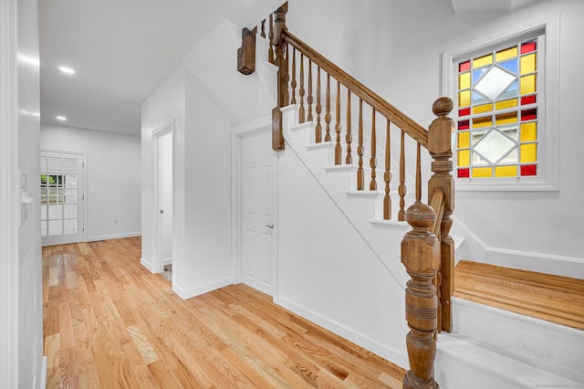 339 Main St, Wallingford, CT 06492 - stairs with wood finished floors and recessed lighting