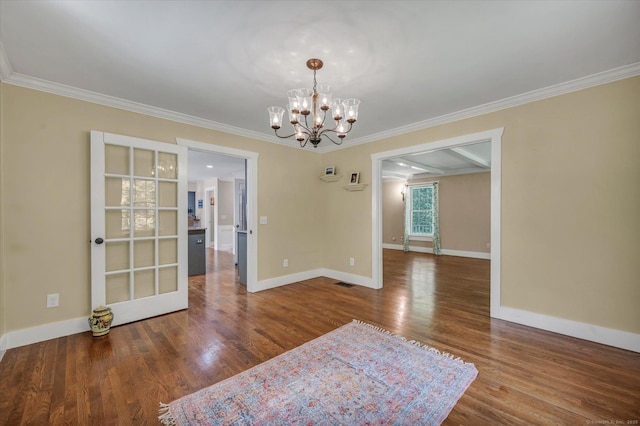 42 Woodmont Cir, East Haddam, CT 06423 - unfurnished room with a chandelier, crown molding, and wood finished floors