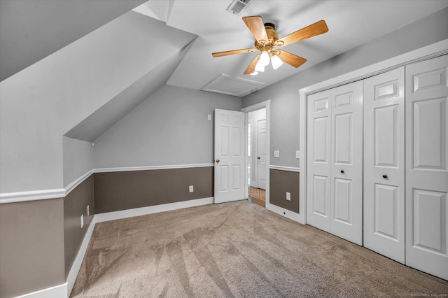 42 Woodmont Cir, East Haddam, CT 06423 - bonus room with ceiling fan, carpet floors, attic access, and lofted ceiling