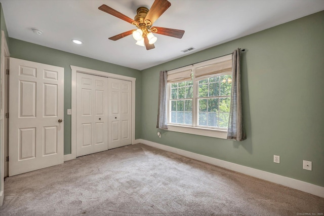 42 Woodmont Cir, East Haddam, CT 06423 - unfurnished bedroom featuring carpet, a closet, a ceiling fan, and recessed lighting