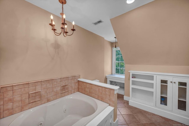 42 Woodmont Cir, East Haddam, CT 06423 - full bathroom with a chandelier, a whirlpool tub, and tile patterned floors