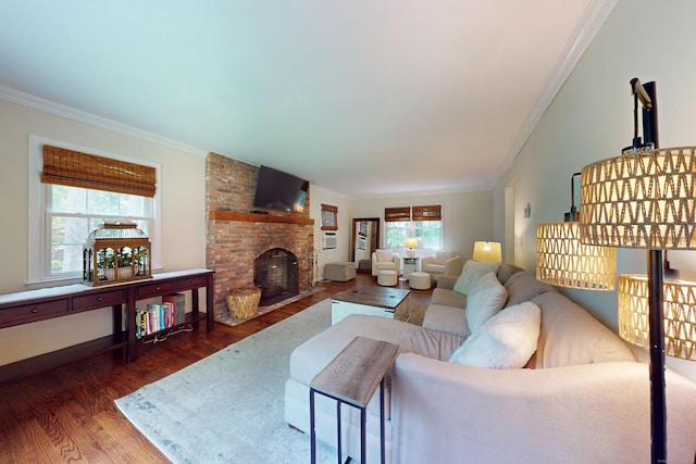 1 Whippoorwill Ln, Brookfield, CT 06804 - living area with wood finished floors, ornamental molding, and a fireplace