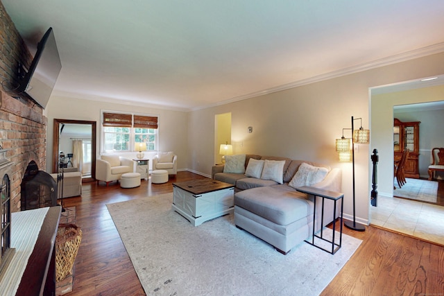 1 Whippoorwill Ln, Brookfield, CT 06804 - living area featuring a fireplace, wood finished floors, and crown molding
