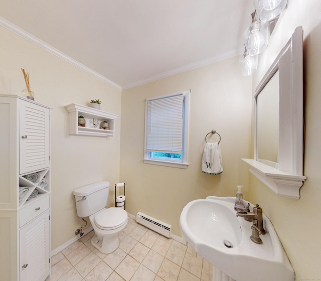 1 Whippoorwill Ln, Brookfield, CT 06804 - half bathroom featuring a baseboard radiator, ornamental molding, and tile patterned flooring