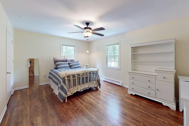 1 Whippoorwill Ln, Brookfield, CT 06804 - bedroom featuring baseboard heating, dark wood finished floors, and ceiling fan
