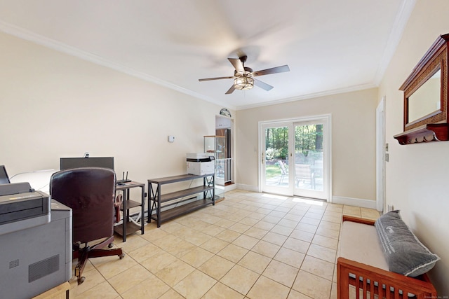 1 Whippoorwill Ln, Brookfield, CT 06804 - home office featuring ornamental molding, light tile patterned floors, and ceiling fan