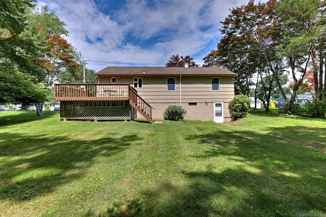 55 Mary Ellen Dr, Milford, CT 06460 - rear view of house featuring a wooden deck, a yard, and stairway