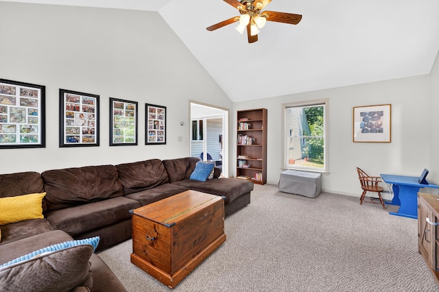 108 Pilgrim Dr, Windsor, CT 06095 - carpeted living room featuring high vaulted ceiling and a ceiling fan