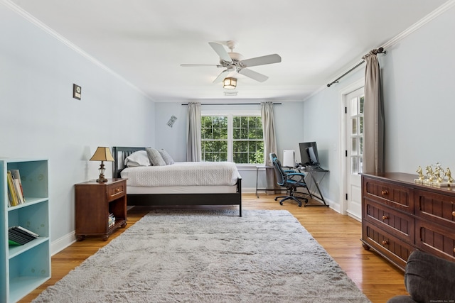 47 Tubbs Spring Dr, Weston, CT 06883 - bedroom with ornamental molding, wood finished floors, an office area, and ceiling fan
