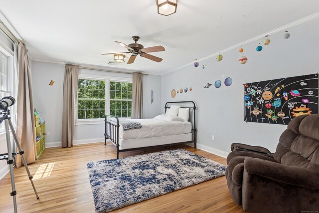 47 Tubbs Spring Dr, Weston, CT 06883 - bedroom with crown molding, wood finished floors, and ceiling fan