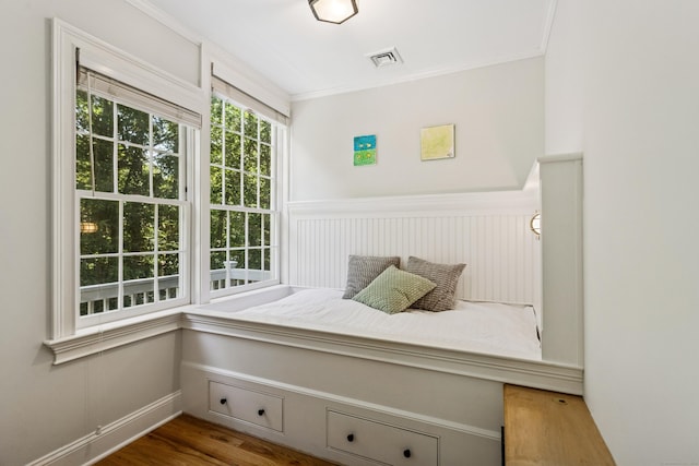 47 Tubbs Spring Dr, Weston, CT 06883 - bedroom with crown molding, wood finished floors, and a wainscoted wall