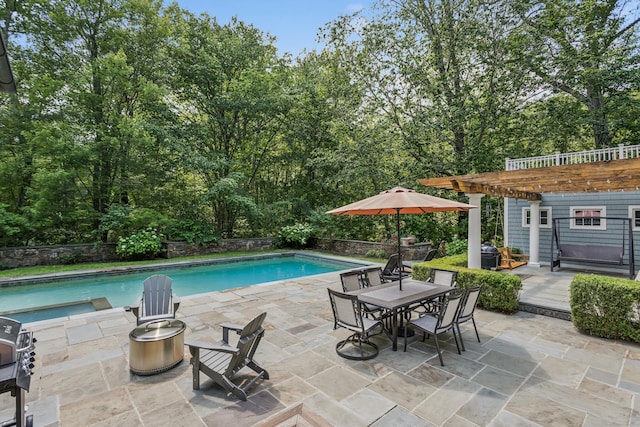 47 Tubbs Spring Dr, Weston, CT 06883 - view of swimming pool with a pergola, outdoor dining space, and a patio area