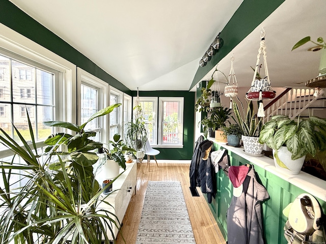 28 Grand St, New London, CT 06320 - sunroom featuring vaulted ceiling and wood finished floors