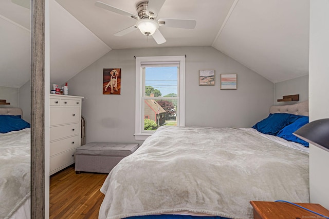 8 Johnson St, Stonington, CT 06379 - bedroom with wood finished floors, vaulted ceiling, and a ceiling fan