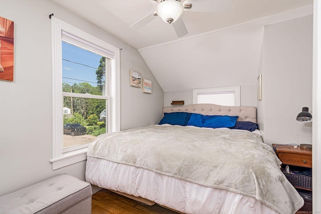8 Johnson St, Stonington, CT 06379 - bedroom featuring lofted ceiling, multiple windows, wood finished floors, and a ceiling fan