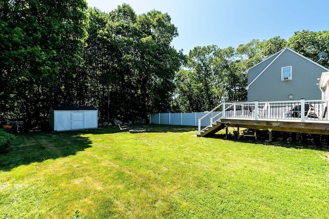 8 Johnson St, Stonington, CT 06379 - view of yard with a deck, a shed, stairs, and view of scattered trees