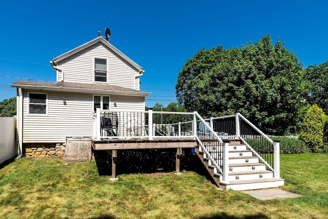 8 Johnson St, Stonington, CT 06379 - rear view of property with a deck, stairs, and a yard