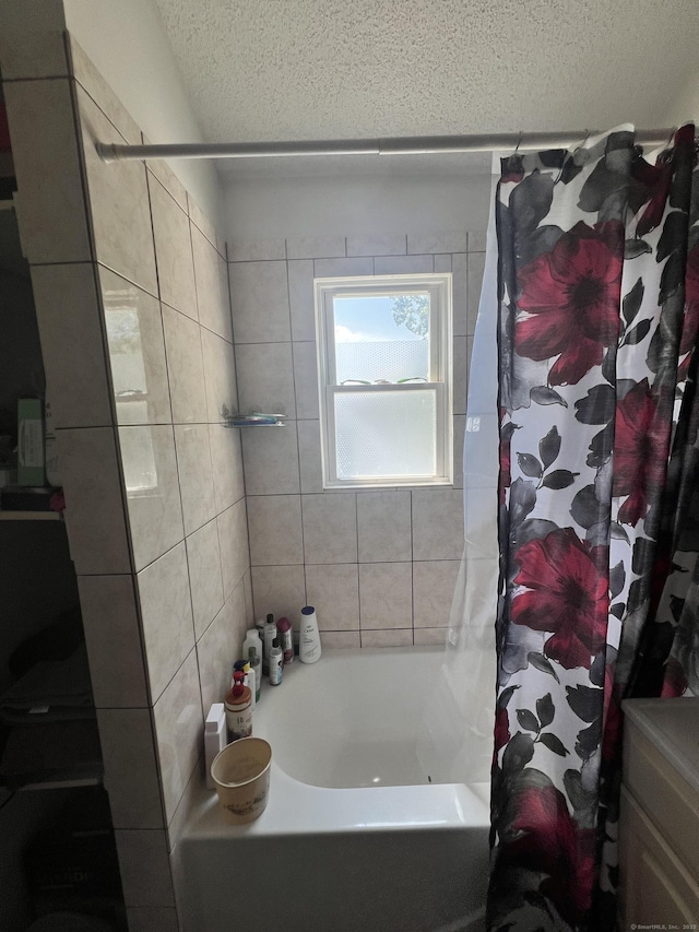 70 Burnham St, Hartford, CT 06112 - full bath with a textured ceiling, shower / tub combo with curtain, and vanity