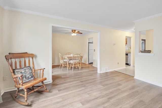 233 Derby Ave Unit 103, Derby, CT 06418 - sitting room featuring ornamental molding, light wood-type flooring, and a ceiling fan