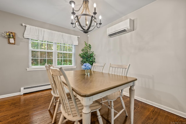 22 Quail Run, Bloomfield, CT 06002 - dining area with a wall mounted air conditioner, a baseboard heating unit, a chandelier, and wood finished floors