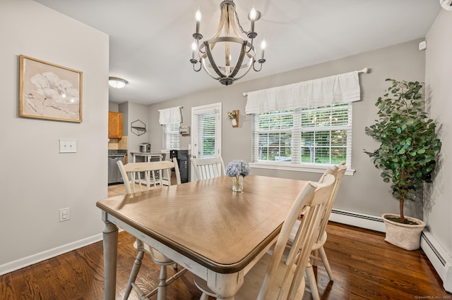22 Quail Run, Bloomfield, CT 06002 - dining room featuring a baseboard radiator, a chandelier, and wood finished floors