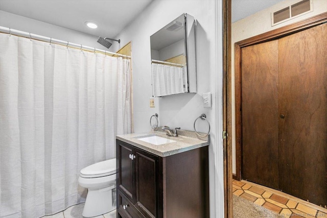 57 Notch Hill Rd, North Branford, CT 06471 - bathroom with vanity, tile patterned floors, a shower with curtain, and recessed lighting