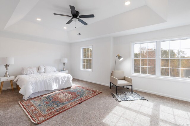 807 Pucker St, Coventry, CT 06238 - carpeted bedroom featuring a tray ceiling, recessed lighting, and a ceiling fan