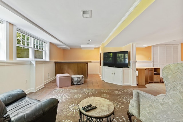 91 Fox Run Rd, New Canaan, CT 06840 - living room with light tile patterned floors and baseboards