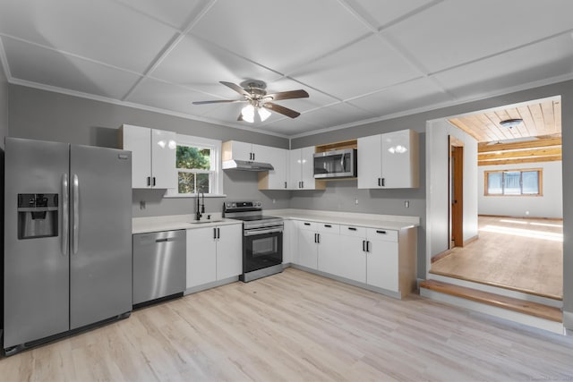 29 Gilyard St, Seymour, CT 06483 - kitchen featuring stainless steel appliances, under cabinet range hood, light wood-style floors, and light countertops