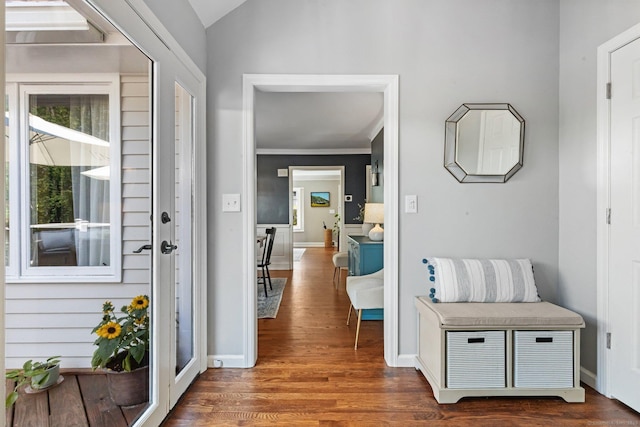 601 Old Stamford Rd, New Canaan, CT 06840 - hallway featuring dark wood-style flooring and crown molding