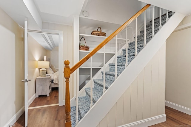 601 Old Stamford Rd, New Canaan, CT 06840 - staircase featuring wood finished floors