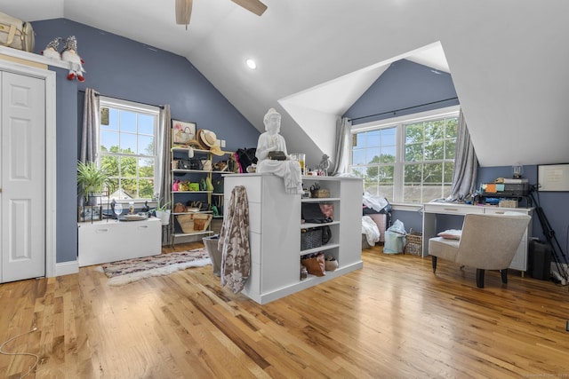 170 Red Oak Rd, Bridgeport, CT 06606 - office space featuring vaulted ceiling, a ceiling fan, wood finished floors, and recessed lighting
