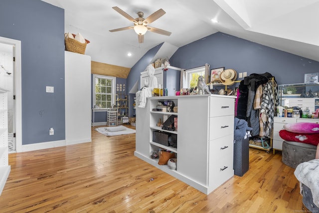 170 Red Oak Rd, Bridgeport, CT 06606 - interior space featuring vaulted ceiling, light wood-type flooring, and ceiling fan
