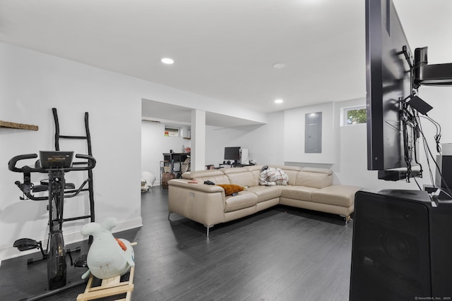 170 Red Oak Rd, Bridgeport, CT 06606 - living area featuring electric panel, wood finished floors, and recessed lighting