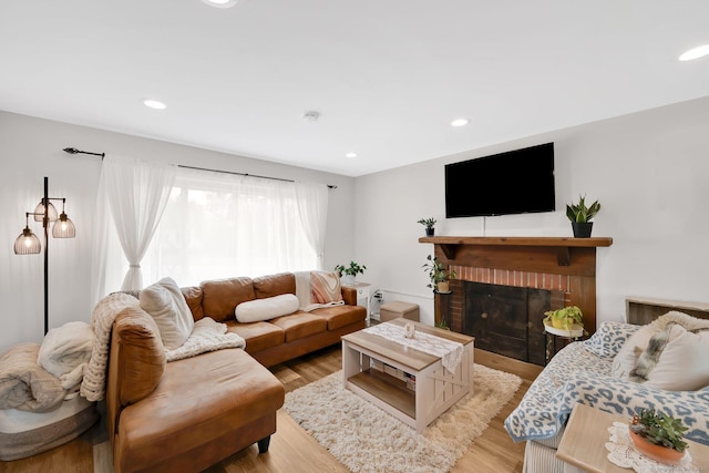 13 Baldwin Hill Rd, Litchfield, CT 06759 - living room with light wood-style flooring, a fireplace, and recessed lighting