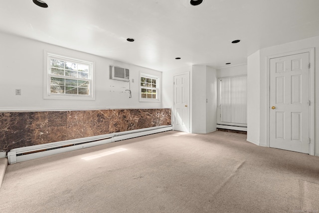 21 Gilbert Hill Rd, Norwalk, CT 06853 - unfurnished living room with a baseboard heating unit, carpet floors, and an AC wall unit