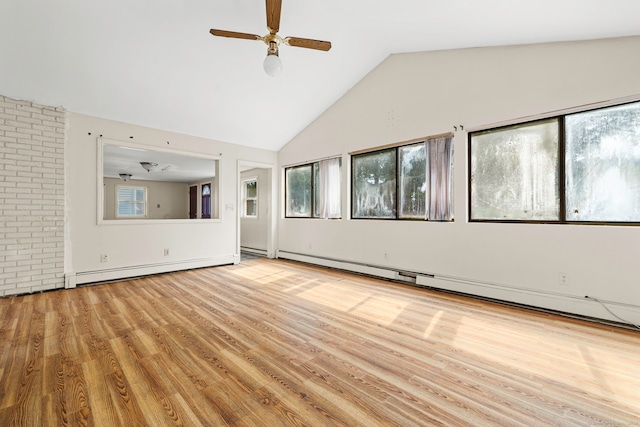 21 Gilbert Hill Rd, Norwalk, CT 06853 - empty room featuring a ceiling fan, wood finished floors, a baseboard radiator, and high vaulted ceiling