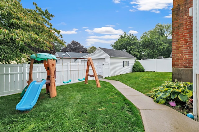 1462 Cutspring Rd, Stratford, CT 06614 - fenced backyard featuring a playground and an outbuilding