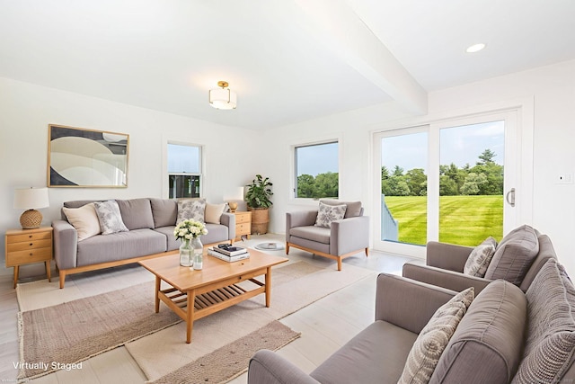 1669 Rte 169, Woodstock, CT 06281 - living area featuring light wood-style flooring and beamed ceiling