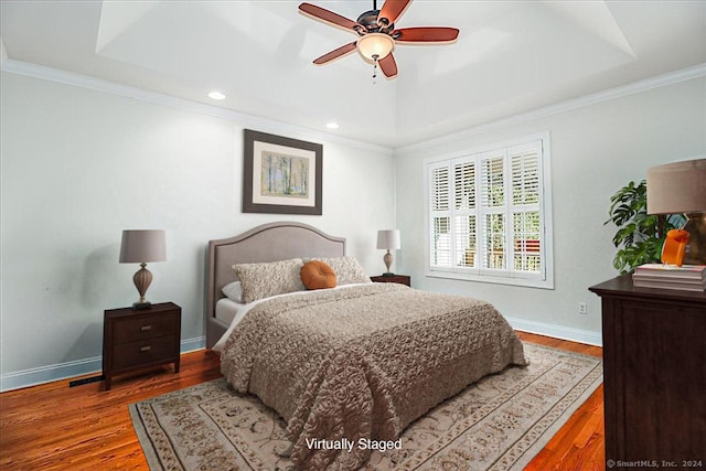 66 Watkins Dr Unit 66, Newtown, CT 06482 - bedroom with recessed lighting, wood finished floors, ornamental molding, a raised ceiling, and a ceiling fan