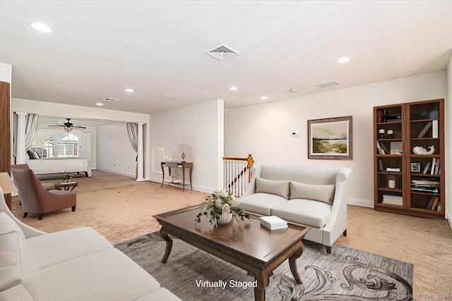 66 Watkins Dr Unit 66, Newtown, CT 06482 - living room with light carpet, recessed lighting, and a ceiling fan