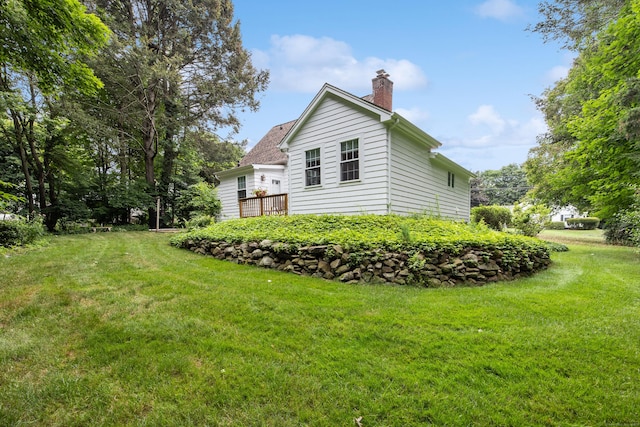 1775 Orchard Hill Rd, Cheshire, CT 06410 - view of side of home featuring a chimney and a lawn