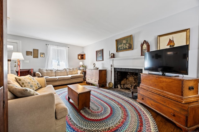 1775 Orchard Hill Rd, Cheshire, CT 06410 - living room with a brick fireplace and wood finished floors
